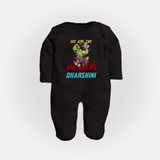 Little Avengers Leader Sleep Suit / Full Sleeve Bodysuit | Custom Baby Sleep Suit / Full Sleeve Bodysuit for Little Heroes - BLACK - New Born (Chest 7.5")