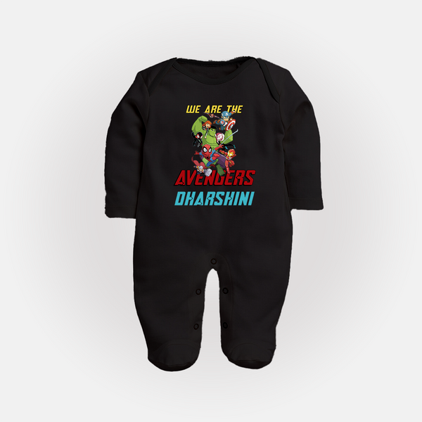 Little Avengers Leader Sleep Suit / Full Sleeve Bodysuit | Custom Baby Sleep Suit / Full Sleeve Bodysuit for Little Heroes - BLACK - New Born (Chest 7.5")