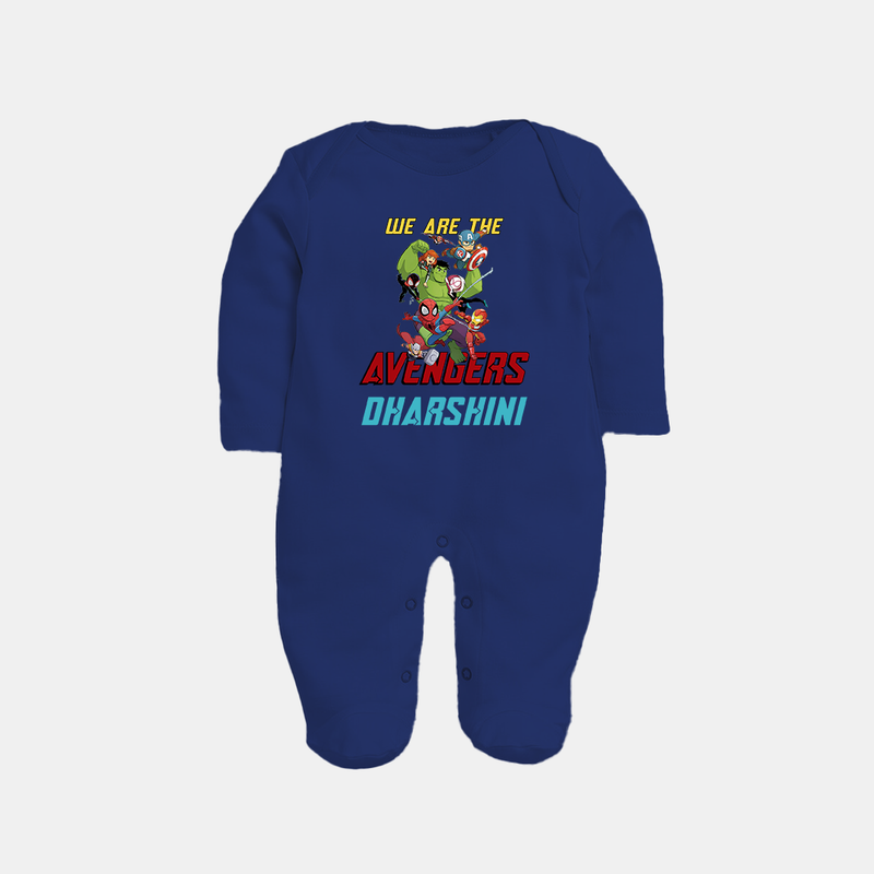 Little Avengers Leader Sleep Suit / Full Sleeve Bodysuit | Custom Baby Sleep Suit / Full Sleeve Bodysuit for Little Heroes - NAVY BLUE - New Born (Chest 7.5")