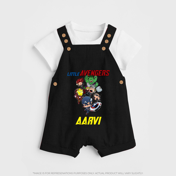 Little Avengers Team Dungaree Set | Custom Name Dungaree Set for Aspiring Avengers - BLACK - 0 - 5 Months Old (Chest 18")