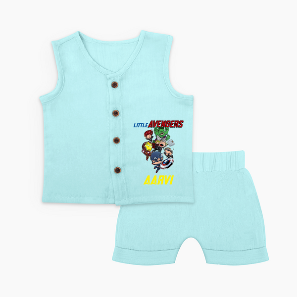 Little Avengers Team Jabla Set | Custom Name Jabla Set for Aspiring Avengers - BABY BLUE - 0 - 3 Months Old (Chest 9.8")