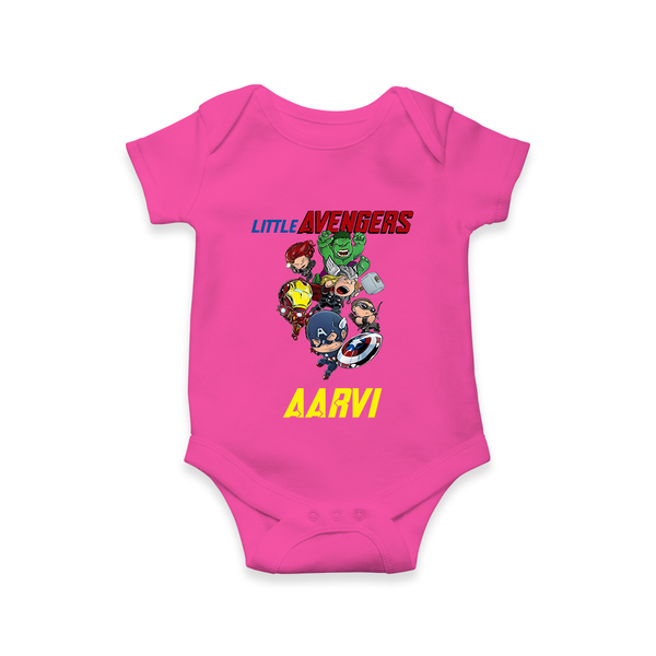 Little Avengers Team Romper | Custom Name Romper for Aspiring Avengers - HOT PINK - New Born (Chest 14")