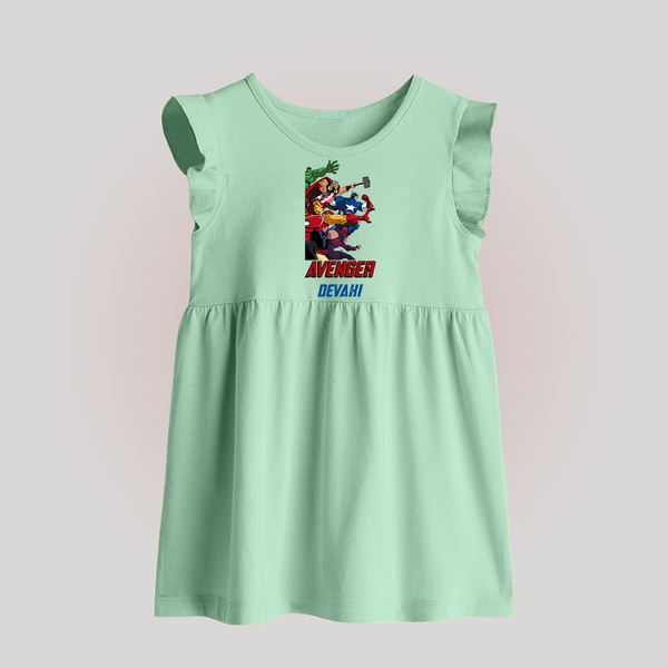 Avengers Team Baby Frock | Custom Name Baby Frock for Aspiring Avengers - MINT GREEN - 0 - 3 Months Old (Chest 17")