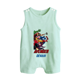 Avengers Team Romper Suit / Sleeveless Romper | Custom Name Romper Suit / Sleeveless Romper for Aspiring Avengers - MINT GREEN - 0 - 5 Months Old (Chest 18")