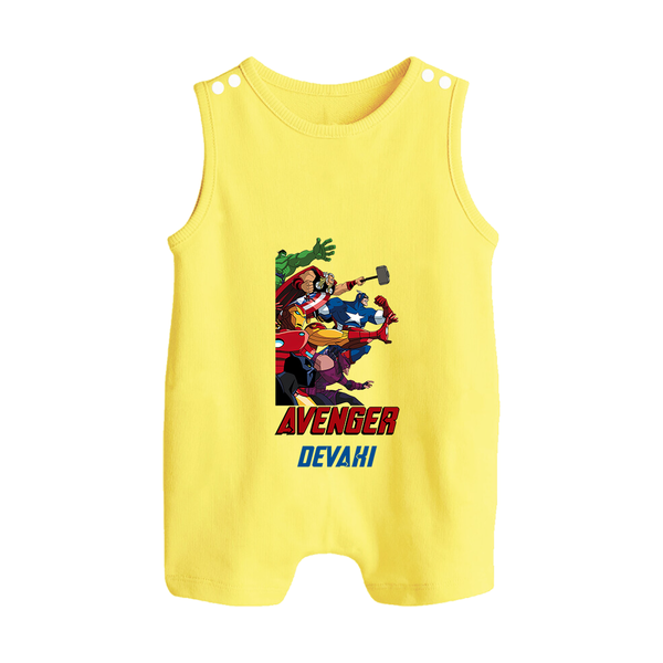 Avengers Team Romper Suit / Sleeveless Romper | Custom Name Romper Suit / Sleeveless Romper for Aspiring Avengers - PASTEL YELLOW - 0 - 5 Months Old (Chest 18")