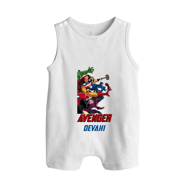 Avengers Team Romper Suit / Sleeveless Romper | Custom Name Romper Suit / Sleeveless Romper for Aspiring Avengers - WHITE - 0 - 5 Months Old (Chest 18")