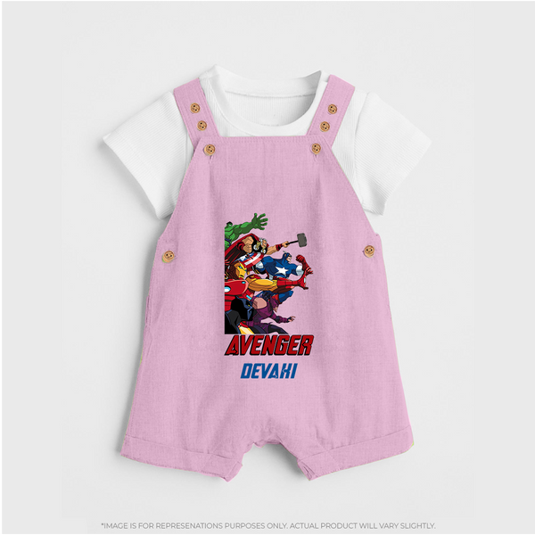 Avengers Team Dungaree Set | Custom Name Dungaree Set for Aspiring Avengers - BABY PINK - 0 - 5 Months Old (Chest 18")