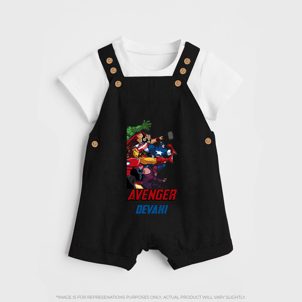 Avengers Team Dungaree Set | Custom Name Dungaree Set for Aspiring Avengers - BLACK - 0 - 5 Months Old (Chest 18")