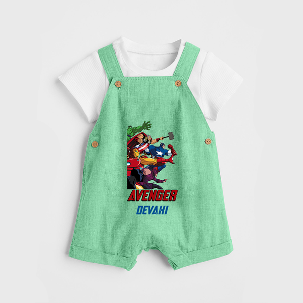 Avengers Team Dungaree Set | Custom Name Dungaree Set for Aspiring Avengers - GREEN - 0 - 5 Months Old (Chest 18")