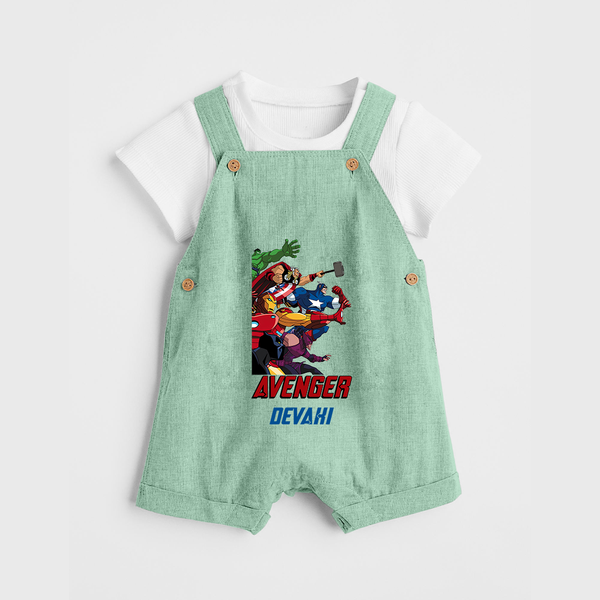 Avengers Team Dungaree Set | Custom Name Dungaree Set for Aspiring Avengers - MINT GREEN - 0 - 5 Months Old (Chest 18")
