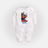 Avengers Team Sleep Suit / Full Sleeve Bodysuit | Custom Name Sleep Suit / Full Sleeve Bodysuit for Aspiring Avengers - WHITE - New Born (Chest 7.5")