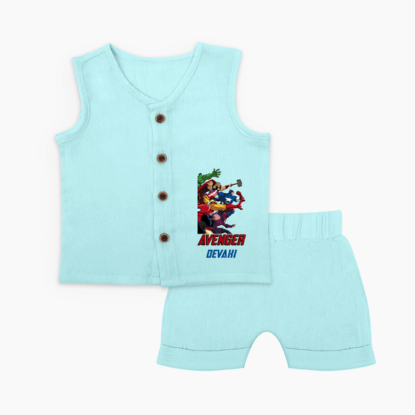 Avengers Team Jabla Set | Custom Name Jabla Set for Aspiring Avengers - BABY BLUE - 0 - 3 Months Old (Chest 9.8")
