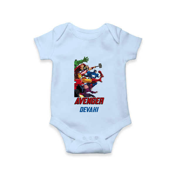 Avengers Team Romper | Custom Name Romper for Aspiring Avengers - BABY BLUE - New Born (Chest 14")