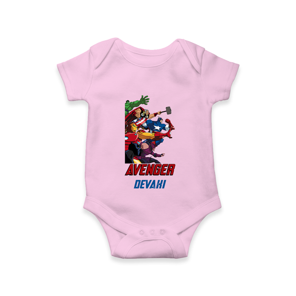 Avengers Team Romper | Custom Name Romper for Aspiring Avengers - BABY PINK - New Born (Chest 14")