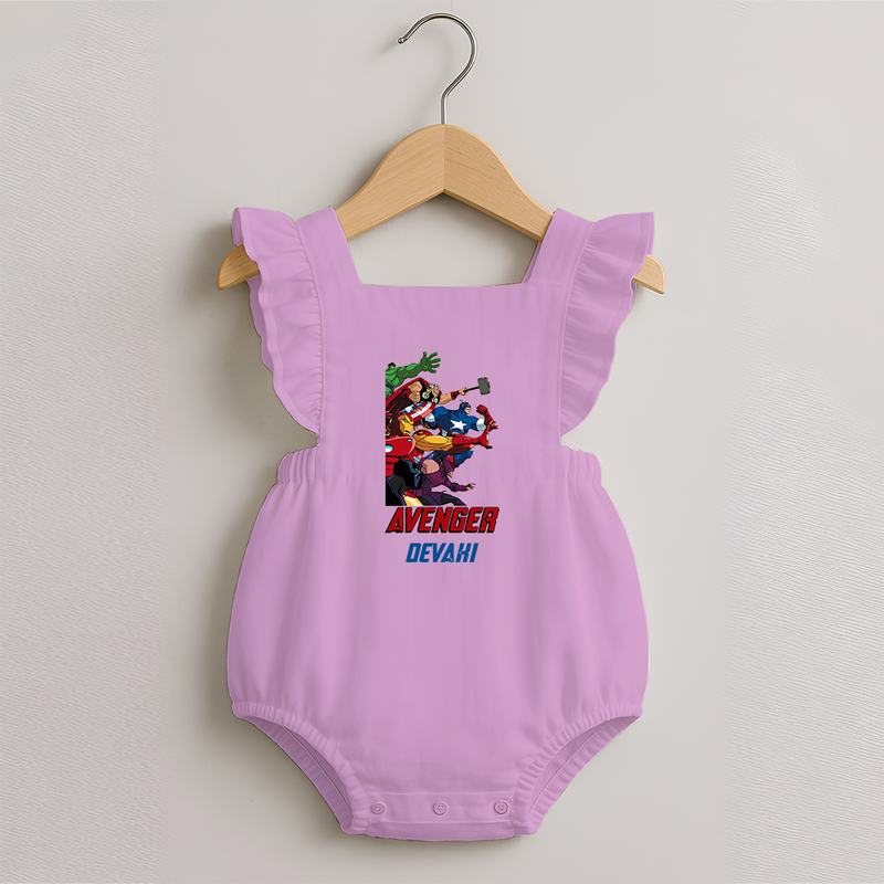 Avengers Team Romper Frock | Custom Name Romper Frock for Aspiring Avengers - BABY PINK - 0 - 3 Months Old (Chest 19")