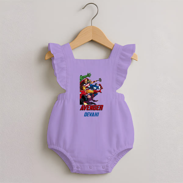 Avengers Team Romper Frock | Custom Name Romper Frock for Aspiring Avengers - LILAC - 0 - 3 Months Old (Chest 19")