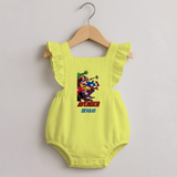 Avengers Team Romper Frock | Custom Name Romper Frock for Aspiring Avengers - PASTEL YELLOW - 0 - 3 Months Old (Chest 19")