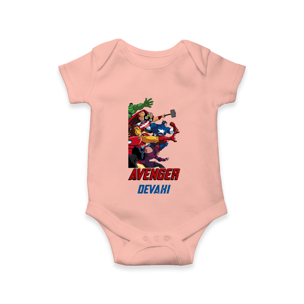 Avengers Team Romper | Custom Name Romper for Aspiring Avengers - PEACH - New Born (Chest 14")