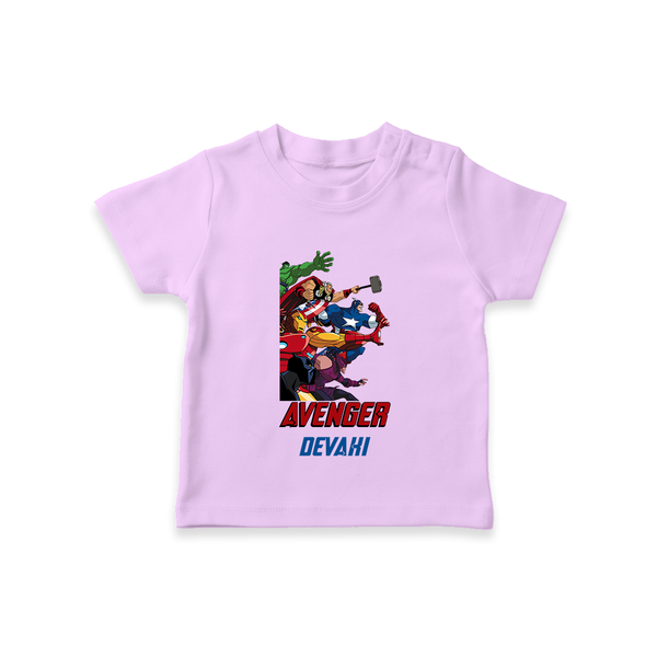 Avengers Team T-Shirt | Custom Name T-Shirt for Aspiring Avengers - LILAC - 0-5 Months Old (Chest 17")