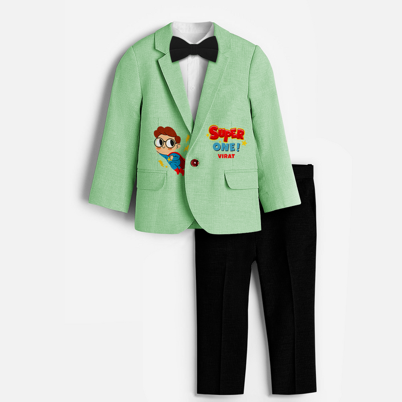 First Year Super Boy Themed Customized Knitted Blazer With Name For Kids - MINT GREEN - 1 Year Old (Blazer - Chest 23"/Pant Length 17"/Pant Waist 21")