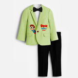 First Year Super Boy Themed Customized Knitted Blazer With Name For Kids - PASTEL GREEN - 1 Year Old (Blazer - Chest 23"/Pant Length 17"/Pant Waist 21")