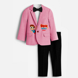 First Year Super Boy Themed Customized Knitted Blazer With Name For Kids - PINK - 1 Year Old (Blazer - Chest 23"/Pant Length 17"/Pant Waist 21")