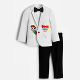 First Year Super Boy Themed Customized Knitted Blazer With Name For Kids - WHITE - 1 Year Old (Blazer - Chest 23"/Pant Length 17"/Pant Waist 21")