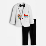 Second Year Super Boy Themed Customized Knitted Blazer With Name For Kids - WHITE - 1 Year Old (Blazer - Chest 23"/Pant Length 17"/Pant Waist 21")