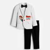 Fifth Year Super Boy Themed Customized Knitted Blazer With Name For Kids - WHITE - 1 Year Old (Blazer - Chest 23"/Pant Length 17"/Pant Waist 21")