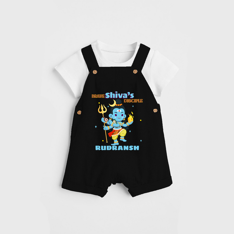 Brave Shiva's Disciple - Shiva Themed Dungaree For Babies - BLACK - 0 - 3 Months Old (Chest 17")