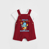 Brave Shiva's Disciple - Shiva Themed Dungaree For Babies - RED - 0 - 3 Months Old (Chest 17")