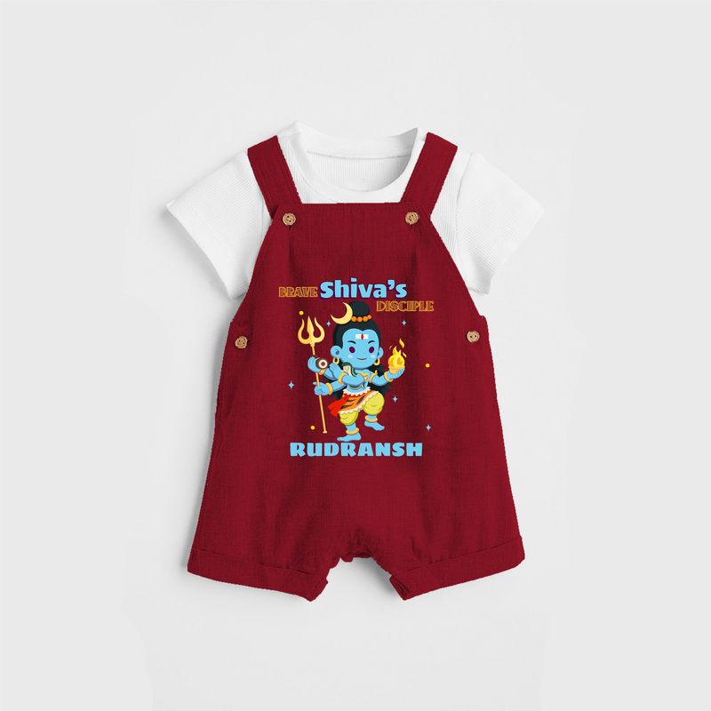 Brave Shiva's Disciple - Shiva Themed Dungaree For Babies - RED - 0 - 3 Months Old (Chest 17")