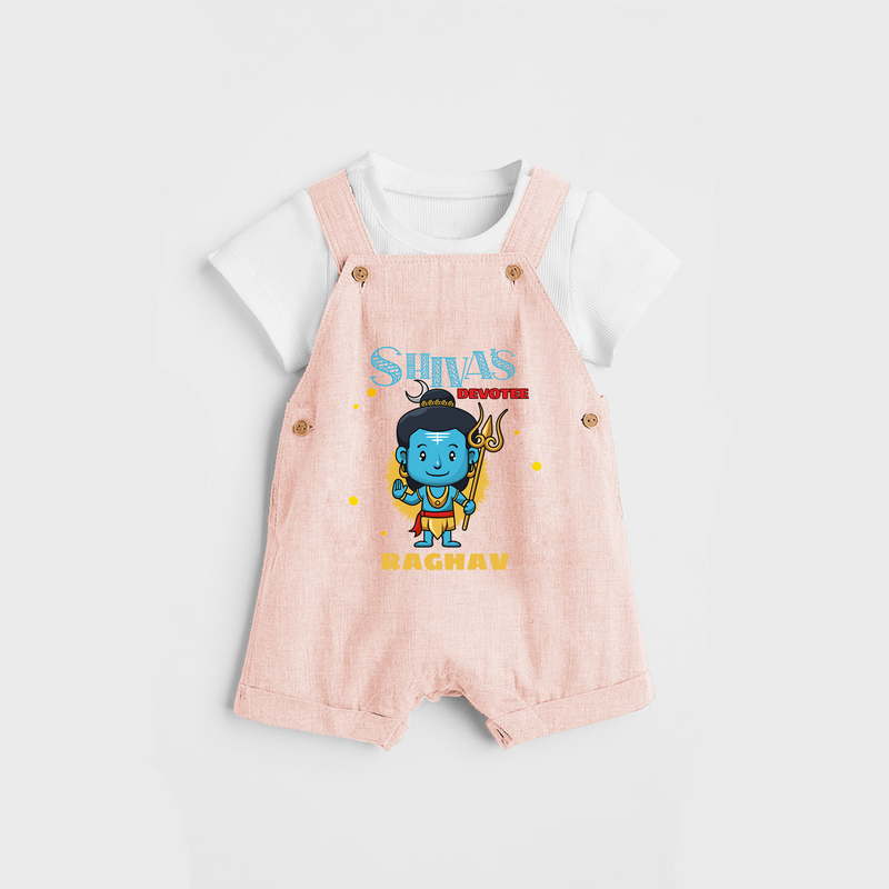 Shiva's Devotee - Shiva Themed Dungaree For Babies - PEACH - 0 - 3 Months Old (Chest 17")