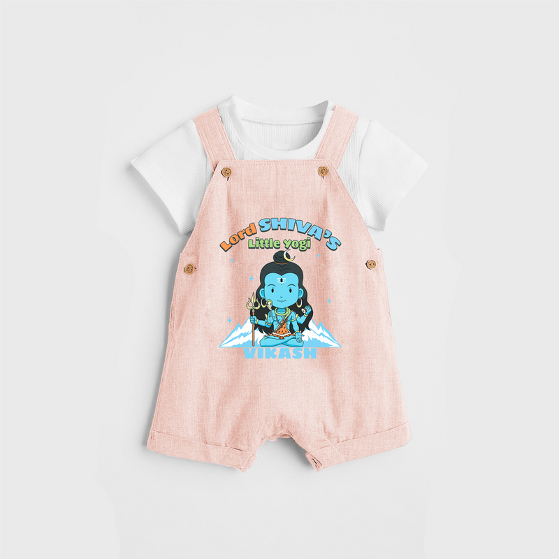 Lord Shiva's Little Yogi - Shiva Themed Dungaree For Babies - PEACH - 0 - 3 Months Old (Chest 17")