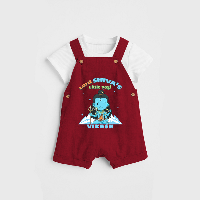 Lord Shiva's Little Yogi - Shiva Themed Dungaree For Babies - RED - 0 - 3 Months Old (Chest 17")