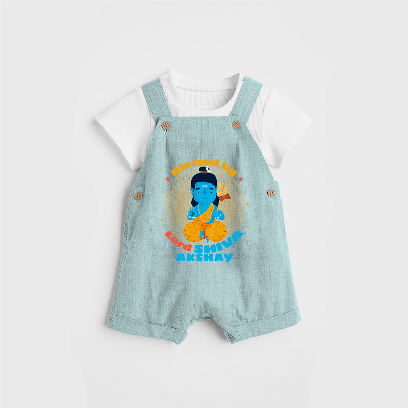 Blessed By Lord Shiva - Shiva Themed Dungaree For Babies - ARCTIC BLUE - 0 - 3 Months Old (Chest 17")