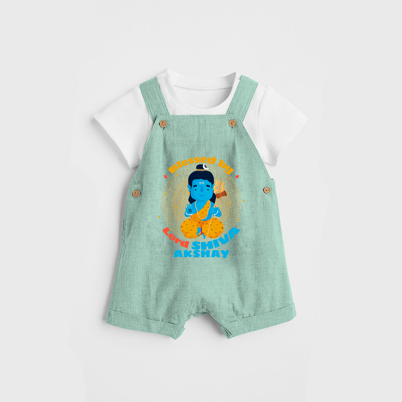 Blessed By Lord Shiva - Shiva Themed Dungaree For Babies - LIGHT GREEN - 0 - 3 Months Old (Chest 17")