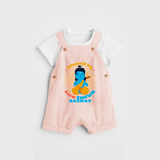 Blessed By Lord Shiva - Shiva Themed Dungaree For Babies - PEACH - 0 - 3 Months Old (Chest 17")