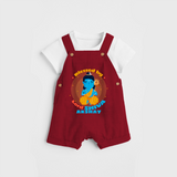 Blessed By Lord Shiva - Shiva Themed Dungaree For Babies - RED - 0 - 3 Months Old (Chest 17")