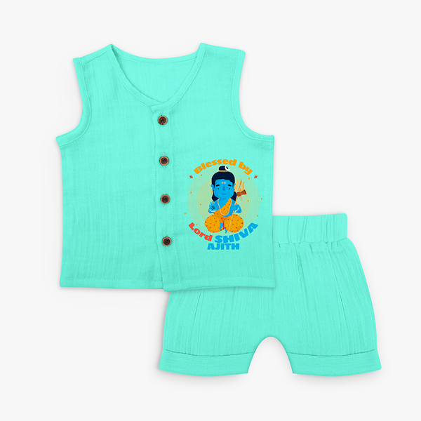 Blessed by Lord Shiva- Cute Newborn Jabla set - AQUA GREEN - 0 - 3 Months Old (Chest 9.8")