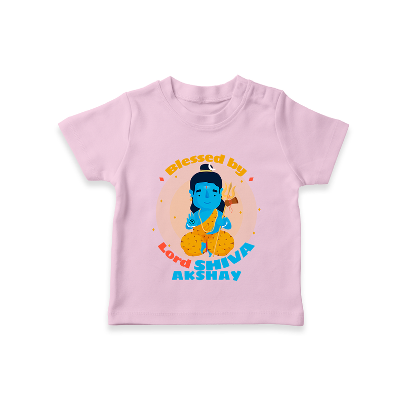 Blessed By Lord Shiva - Shiva Themed T-Shirt For Babies - PINK - 0 - 5 Months Old (Chest 17")