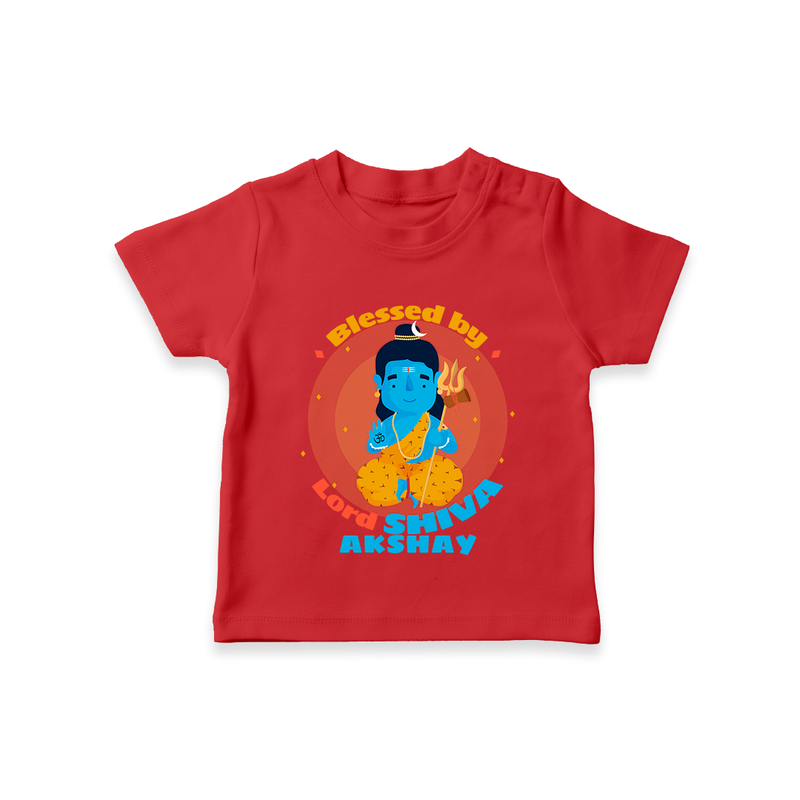 Blessed By Lord Shiva - Shiva Themed T-Shirt For Babies - RED - 0 - 5 Months Old (Chest 17")