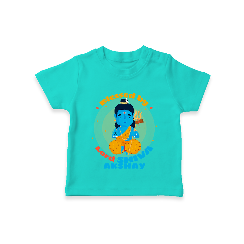 Blessed By Lord Shiva - Shiva Themed T-Shirt For Babies - TEAL - 0 - 5 Months Old (Chest 17")