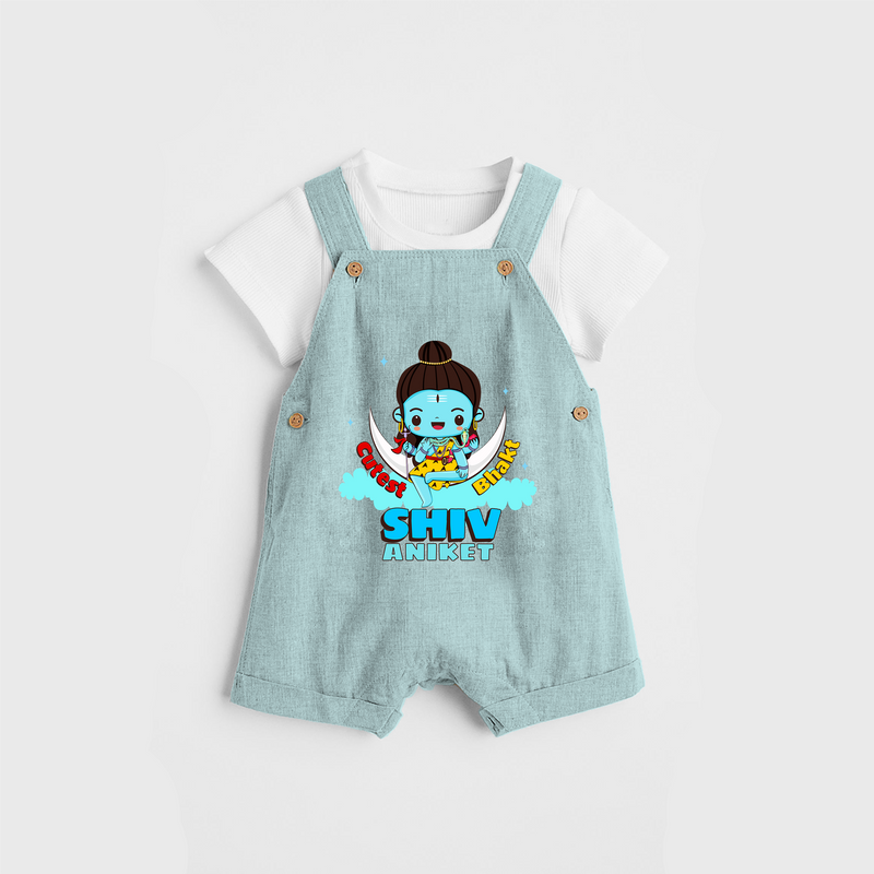 Cutest Shiv Bhakt - Shiva Themed Dungaree For Babies - ARCTIC BLUE - 0 - 3 Months Old (Chest 17")