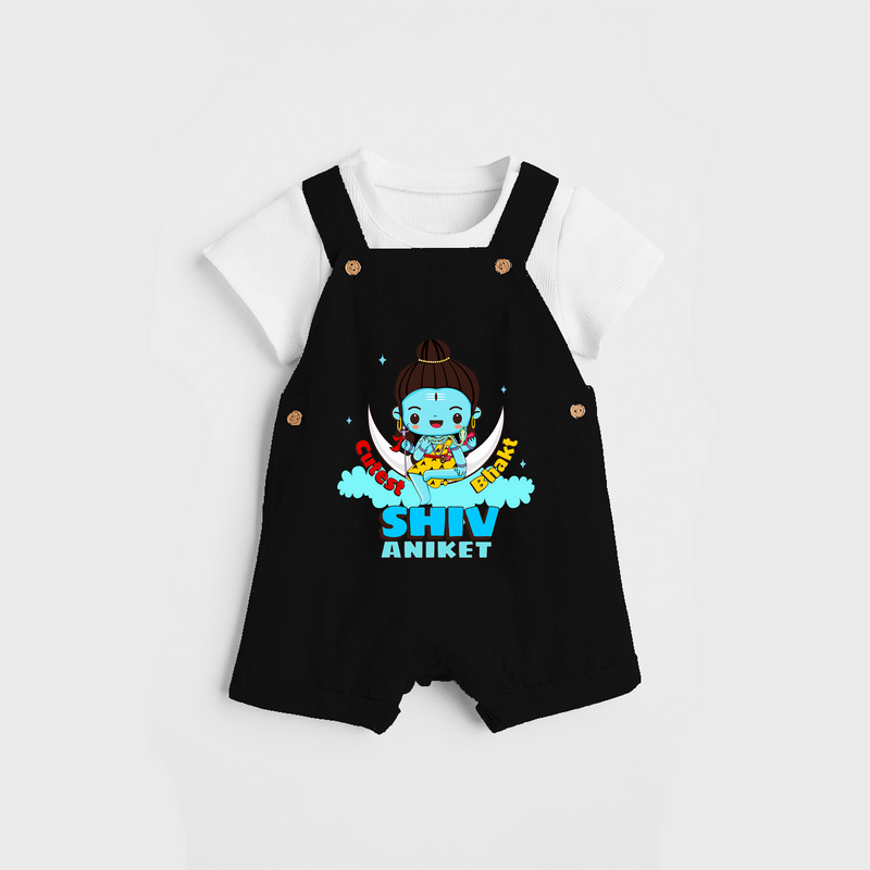 Cutest Shiv Bhakt - Shiva Themed Dungaree For Babies - BLACK - 0 - 3 Months Old (Chest 17")