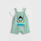 Cutest Shiv Bhakt - Shiva Themed Dungaree For Babies - LIGHT GREEN - 0 - 3 Months Old (Chest 17")