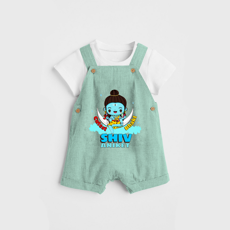 Cutest Shiv Bhakt - Shiva Themed Dungaree For Babies - LIGHT GREEN - 0 - 3 Months Old (Chest 17")