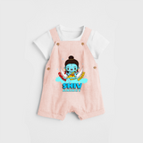 Cutest Shiv Bhakt - Shiva Themed Dungaree For Babies - PEACH - 0 - 3 Months Old (Chest 17")