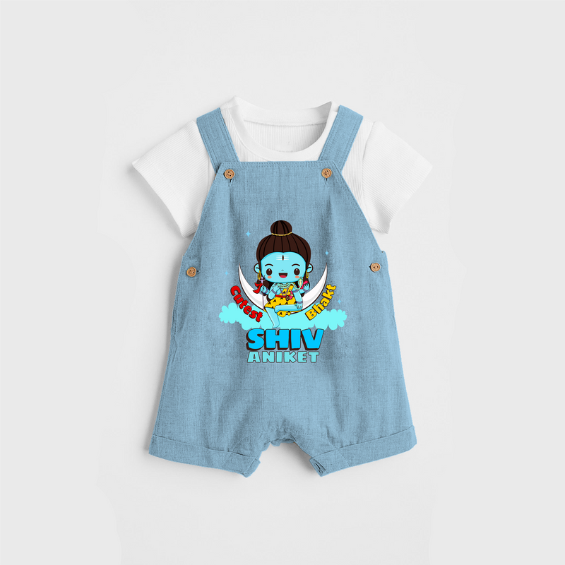 Cutest Shiv Bhakt - Shiva Themed Dungaree For Babies - SKY BLUE - 0 - 3 Months Old (Chest 17")