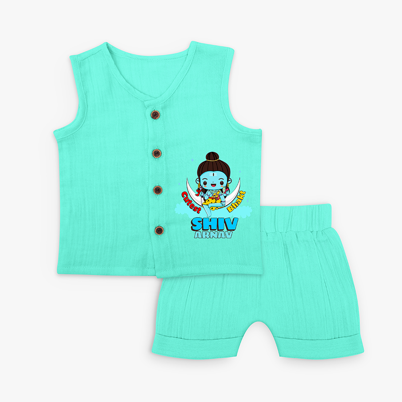 Cutest Shiv Bhakt - Cute Newborn Jabla set - AQUA GREEN - 0 - 3 Months Old (Chest 9.8")